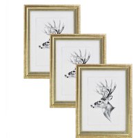 3er Set 30x40cm Bilderrahmen Artos Stil Holz Rahmen Fotogalerie Glasscheibe, Gold - Woltu von WOLTU
