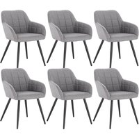 6 x Esszimmerstühle 6er Set Esszimmerstuhl Küchenstuhl Polsterstuhl Design Stuhl mit Armlehnen, mit Sitzfläche aus Leinen, Gestell aus Metall von WOLTU