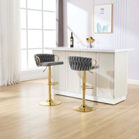 Woltu - Barhocker 2er Set, höhenverstellbarer Barstuhl, Drehstuhl mit geflochtener Rückenlehne Fußstütze, Barstuhl 360° drehbar, Tresenstuhl mit Samt von WOLTU