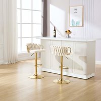 Woltu - Barhocker 2er Set, höhenverstellbarer Barstuhl, Drehstuhl mit geflochtener Rückenlehne Fußstütze, Barstuhl 360° drehbar, Tresenstuhl mit Samt von WOLTU