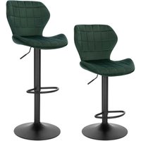 Woltu - Barhocker 2er Set höhenverstellbarer Hocker 60-82 cm 360° Drehstuhl mit Rückenlehne Fußstütze Barstuhl aus Samt Metall Stehhocker Dunkelgrün von WOLTU