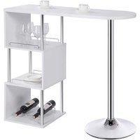 Bartisch Stehtisch Bistrotisch Bartheke Tresentisch, mit 3 Ablagefläche, mit Weinregale, Metall, mdf, Weiß, 113x40x105cm(BxTxH) - Woltu von WOLTU