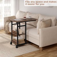 Woltu - Beistelltisch C-Form Sofatisch höhenverstellbar Couchtisch Kaffeetisch mit Rollen Laptoptisch Betttisch aus Metall Holzwerkstoff, von WOLTU