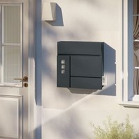 Briefkasten, Postkasten mit Zeitungsfach Sichtfenster Klappdeckel, Wandbriefkasten abschließbar, mit 2 Schlüsseln, 37x37x10,5 cm, Anthrazit - Woltu von WOLTU
