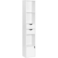 Bücherregal Bücherschrank, Standregal mit Schubladen, Regal mit Tür, Büroregal, Aufbewahrungsregal für Wohnzimmer Schalfzimmer, Weiß, 30 x 158 x 24 von WOLTU