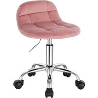 Bürohocker mit Rollen, Schminktisch Stuhl höhenverstellbar, Rollrocker mit niedriger Rückenlehne, Arbeitshocker, Sitzhöhe 43,5-55 cm, Samt, Rosa Bürohocker mit Rollen, Schminktisch Stuhl höhenverstellbar, Rollrocker mit niedriger Rückenlehne, Arbeitshocker, Sitzhöhe 43,5-55 cm, Samt, Rosa von WOLTU