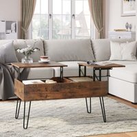 Couchtisch, höhenverstellbarer Wohnzimmertisch, Kaffeetisch Multifunktion, Beistelltisch mit doppelter Hebeplatten, versteckter Stauraum, von WOLTU