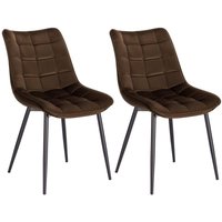 Esszimmerstühle 2er Set Küchenstuhl Polsterstuhl Wohnzimmerstuhl Sessel mit Rückenlehne, Sitzfläche aus Samt, Metallbeine, Braun - Woltu von WOLTU