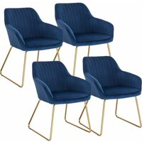 Esszimmerstühle 4er Set Küchenstuhl mit Armlehne Rückenlehne Polsterstuhl aus Samt Wohnzimmerstuhl, Gold Beine aus Metall, für Esszimmer, Küche, Blau von WOLTU