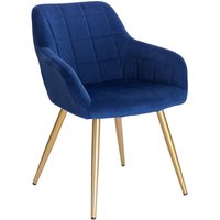Esszimmerstuhl 1 Stück Küchenstuhl Polsterstuhl Wohnzimmerstuhl Sessel mit Armlehne, Sitzfläche aus Samt, Gold Beine aus Metall, Blau - blau - Woltu von WOLTU