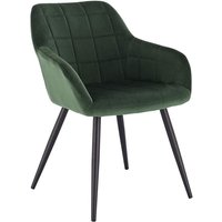 Esszimmerstuhl 1 Stück Küchenstuhl Polsterstuhl Wohnzimmerstuhl Sessel mit Armlehne, Sitzfläche aus Samt, Metallbeine, Dunkelgrün - dunkelgrün - Woltu von WOLTU