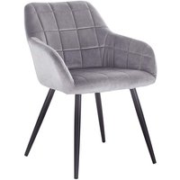 Esszimmerstuhl 1 Stück Küchenstuhl Polsterstuhl Wohnzimmerstuhl Sessel mit Armlehne, Sitzfläche aus Samt, Metallbeine, Grau - grau - Woltu von WOLTU
