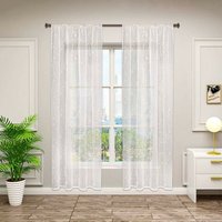 Gardinen transparent Blumen Stickerei mit Kräuselband Leinen Optik(2 Stücke) beige 140x245 cm - beige - Woltu von WOLTU