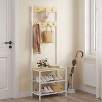 Woltu - Kleiderständer Garderobenständer mit Sitzfläche 7 Haken, Wäscheständer Schuhregal für Eingangsbereich Wohnzimmer, Helle Eiche + Weiß Woltu - Kleiderständer Garderobenständer mit Sitzfläche 7 Haken, Wäscheständer Schuhregal für Eingangsbereich Wohnzimmer, Helle Eiche + Weiß von WOLTU
