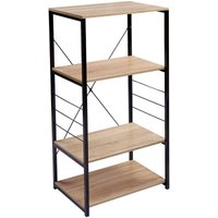 Küchenregal Standregal Mikrowellenhalter Bäcker Regal Metallregal aus Holz und Stahl, mit 4 Ablagen, ca. 60 x 40 x 124 cm, Hell Eiche + Schwarz von WOLTU