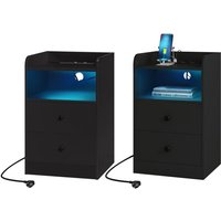 Woltu - Nachttisch 2er Set, Couchtisch mit led -Licht und Ladefunktion, Beistelltisch mit 2 Steckdosen 2 USB-Anschlüssen, Sofatisch mit Schubladen von WOLTU
