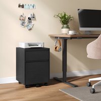 Rollcontainer mobiler Aktenschrank mit 2 Schubladen, abschließbarer Büroschrank, Unterschrank auf Rollen, für Büro Homeoffice, 40x56x40 cm, Schwarz von WOLTU