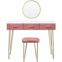 Schminktisch mit Hocker Spiegel Frisiertisch mit Schubladen Große Tischplatte 100x40cm, Modern Kosmetiktisch für Schlafzimmer Rosa - rosa - Woltu von WOLTU