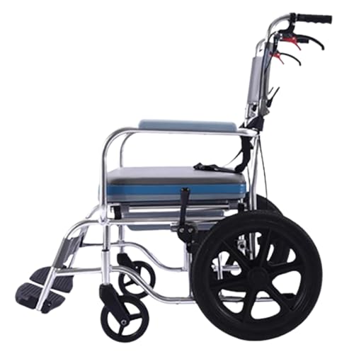 Duschstuhl mit Rollen für Behindertenpflege Toilettenrollstuhl,Toilettenstuhl Faltbar für Senioren,Commode Toilet Chair for Bedroom,Handbremsen vorne und hinten A von WOLWES