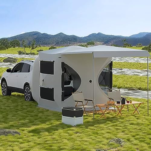 Heckzelt, Auto Zelt, Hecktyp Und Unabhängiger Typ mit Doppeltem Zweck, Autozelt Heckklappe, Camping Vorzelt, Sonnenschirm, Wasserdicht (Color : Off White(420D)) von WOLWES