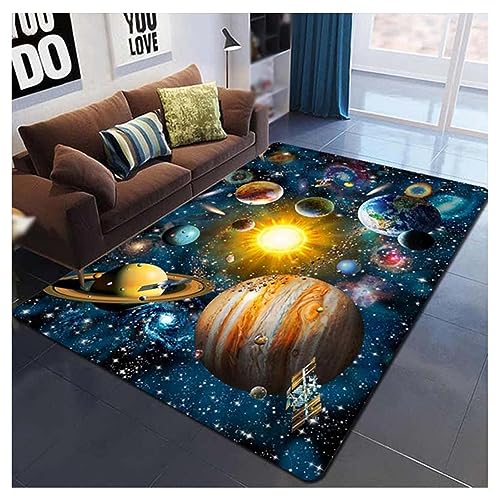 WOLWES 3D Planet Stern Universum Galaxie Planet Serie Teppich Sternenhimmel Teppiche für Kinder, Schlafzimmer, Wohnzimmer, Weltraumteppiche, Bodenmatte(I,80 * 120cm/32x47in) von WOLWES