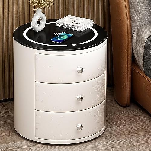 WOLWES Intelligenter Nachtkästchen mit Ladefunktion, Nachttisch Dimmbar mit 2 oder 3 Schublade, Nachttisch Boxspringbett für Schlafzimmer Wohnzimmer (Color : Wit, Size : 3 Drawers) von WOLWES