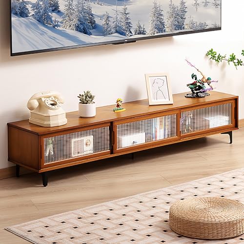 WOLWES Lowboard Bambus TV Bank, Schiebetüren, TV Schrank TV Tisch Fernseher Schrank TV Sideboard für Fernseher Bis 70 Zoll (Color : Brown, Size : 160cm-3 Doors) von WOLWES