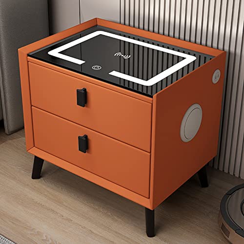 WOLWES Nachttisch mit Ladefunktion und USB Laden, Bedside Table Dimmbar, Nachtkästchen mit Bluetooth, Nachtschrank mit Schublade (Color : Orange-A, Size : 45 * 40 * 46cm) von WOLWES