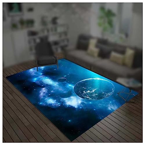 WOLWES Teppich mit 3D-Vision kosmischer Planet Galaxie Mond Planet Erde im Weltraum Teppiche Matte für Heimdekoration, Wohnzimmer, Schlafzimmer, Esszimmer, rutschfeste Teppiche(C,180x250CM/71x98in) von WOLWES