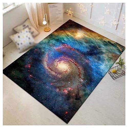 WOLWES Teppich mit Galaxie-Sternenhimmel-Aufdruck, bunter Universum-Planet-Weltraum-Milchstraße-Sternenhimmel-Thementeppich für Kinderzimmer- und Küchenteppiche(A,80x160CM/32x63in) von WOLWES