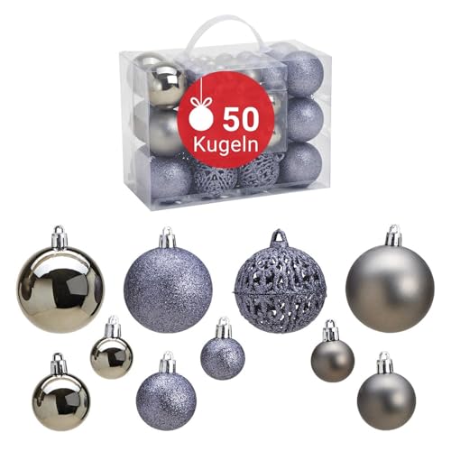 WOMA Christbaumkugeln Set Grau & 22 weiteren Farben - 50er & 100er Weihnachtskugeln Set - Weihnachtskugeln Kunststoff - Weihnachtsbaum Deko & Christbaumschmuck von WOMA