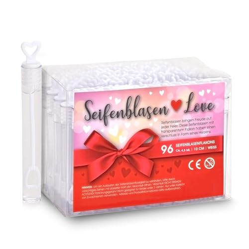 WOMA Seifenblasen Hochzeit Set 48 Stück I Set inkl. Stäbe & Flüssigkeit I Seifenblasen Love Edition in Geschenkbox I Hochzeitsseifenblasen mit Griff in Herzform I Bubble Set Wedding Decoration WOMA Seifenblasen Hochzeit Set 48 Stück I Set inkl. Stäbe & Flüssigkeit I Seifenblasen Love Edition in Geschenkbox I Hochzeitsseifenblasen mit Griff in Herzform I Bubble Set Wedding Decoration von WOMA