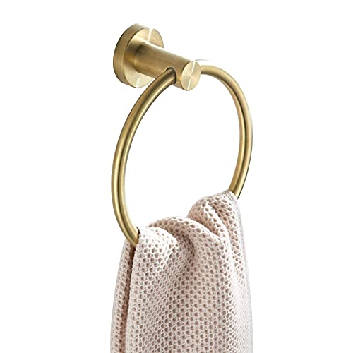 WOMAO Gold Handtuchring, Handtuchhalter Rund Edelstahl Gebürstet Wandmontage zum Bohren für Bad Duschwand Küchen Gäste WC von WOMAO