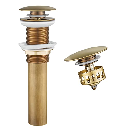 WOMAO Retro Ablaufgarnitur Waschbecken, Antik Messing Pop-Up Ablaufventil mit Siebkörbchen, Abfluss Ablaufventil Abflussgarnitur aus Messing, ohne Überlauf von WOMAO