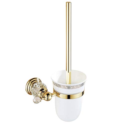 WOMAO Toilettenbürstenhalter Gold, Wandmontage Klobürste Wand Silikon Klobürstenhalter Ersetzbarköpfe mit Kristall Keramik WC Bürste Set von WOMAO
