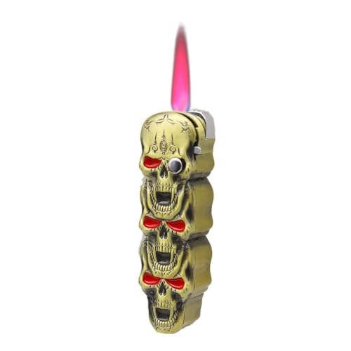 Winddichtes Feuerzeug mit direkter Flamme, Totenkopf mit Metallprägung, multifunktional, nachfüllbar, verstellbar, Feuerzeug, Geschenk for Männer (Butan Nicht im Lieferumfang enthalten) (Color : A) von WOMELF