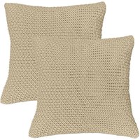 2er Set Kissenbezüge Strick 45x45 cm beige - Reißverschluss OekoTex Dekokissen warme weiche Kissenhülle mit edlem und schlichtem Strickmuster - beige von WOMETO