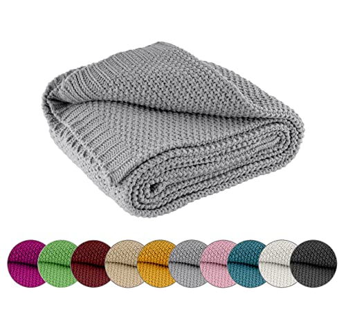 wometo Kuscheldecke Strick 140x190 grau - Strickdecke oekoTex warme weiche Decke mit edlem und schlichten Strickmuster von wometo