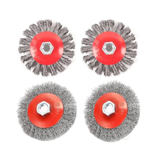 WOMGF 4-teiliges Drahtbürste Winkelschleifer 115mm Topf-Bürste Stahldraht M14 x 2 Kegelbuerste von WOMGF