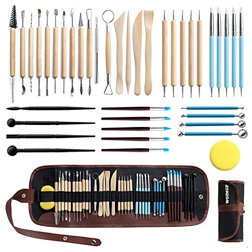 WOMGF Modellierwerkzeug Set Töpferwerkzeug 41 Stücke Polymer Clay Sculpting Werkzeug Keramik Skulptur Ton Kit für Kunsthandwerk, Skulptur, Schnitzen Kunstbedarf von WOMGF