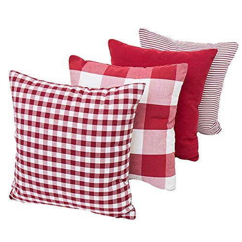 Kissenbezüge, geometrische Streifen, Schottenkaro, kariert, Büffel-Karo, kariert, dekorative Kissenbezüge aus Baumwollleinen, 4er-Set (rot (45,7 x 45,7 cm) von WOMHOPE