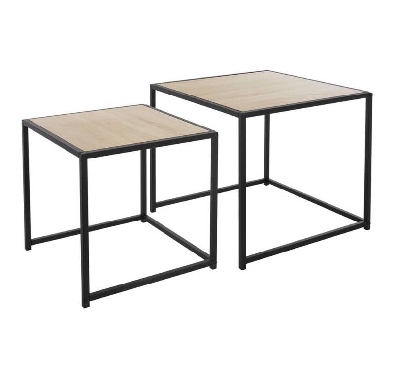 ML-DESIGN Konsolentisch Wohnzimmertisch Dekotisch Beistelltisch Sofatisch Metallgestell, Satztische 2er Set quadratisch Form Eichenoptik stapelbar von WOMO-DESIGN