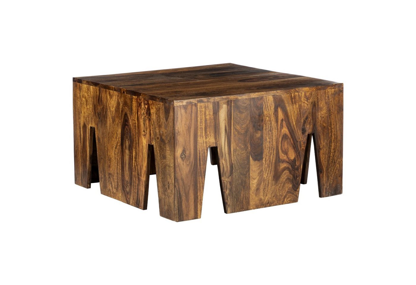 WOMO-DESIGN Beistelltisch Couchtisch Mumbai Wohnzimmertisch Beistelltisch Sofatisch Kaffeetisch, Natur 70x70x40cm quadratisch Sheesham Handgefertigt Landhaus-Stil von WOMO-DESIGN