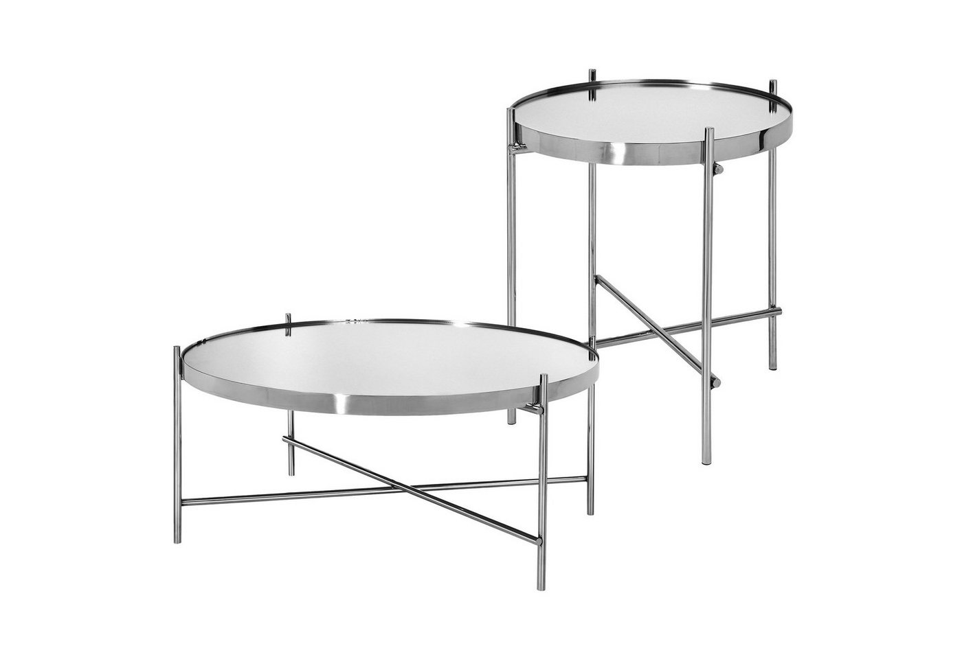 WOMO-DESIGN Beistelltisch Wohnzimmertisch mit Glasplatte und Metallgestell (2-St), Sofatisch 2er Set rund Ø 43x45 / 75x35 cm, Silber, Modern Lounge Tisch von WOMO-DESIGN