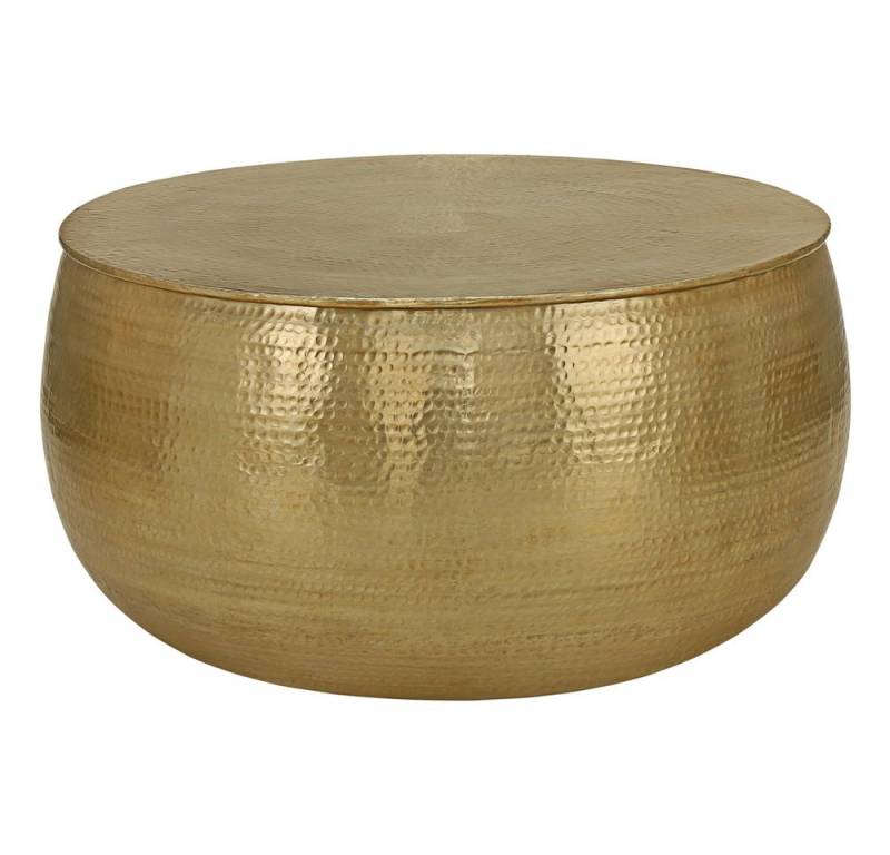 WOMO-DESIGN Couchtisch Wohnzimmertisch Ø90x45 cm in Hammerschlag Optik Sofatisch Metall Tisch, Gold Beistelltisch aus Aluminium Unikat Handarbeit Orientalisch Rund von WOMO-DESIGN