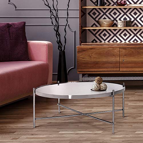 WOMO-DESIGN Couchtisch Ø 75x35 cm Unikat in Silber aus Metall und Glas, Design Wohnzimmertisch mit Glasplatte und Metallgestell, Runder Beistelltisch, Moderner Glastisch, Edler Sofatisch, Lounge Tisch von WOMO-DESIGN