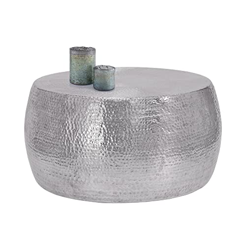 WOMO-DESIGN Couchtisch Ø 90x45 cm Silber, Unikat, Hammerschlag-Optik, Handgefertigter Beistelltisch, Orientalischer Wohnzimmertisch, Runde Tisch, Aluminium Loungetisch, Flacher Sofatisch, Metall Tisch von WOMO-DESIGN