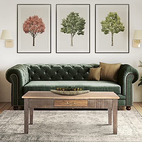 WOMO-DESIGN Couchtisch mit Schublade Sao Paulo 117 x 70 x 45,5 cm, Natur, Unikat, handgefertigt aus Massivholz Mangoholz, Handgefertigte Wohnzimmertisch, Vintage/Retro Beistelltisch, Design Sofatisch von WOMO-DESIGN