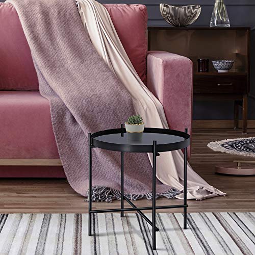 WOMO-DESIGN Beistelltisch Ø43x45 cm Unikat in Schwarz aus Metall und Glas, Design Wohnzimmertisch mit Glasplatte und Metallgestell, Runder Couchtisch, Moderner Glastisch, Edler Sofatisch, Lounge Tisch von WOMO-DESIGN