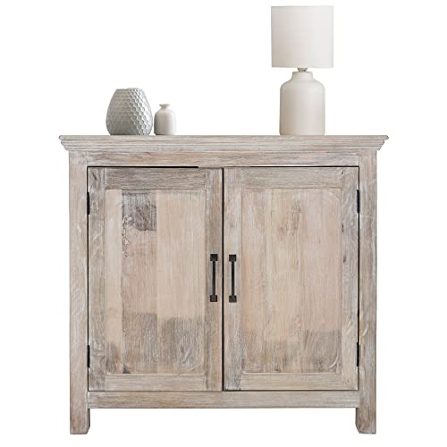 WOMO-DESIGN Kommode Bologna Shabby Chic 94x92x47 cm Weiß-Natur Mangoholz Massiv Sideboard mit 2 Türen Vintage Stil Unikat handgefertigt Beistellschrank Holzschrank Schrank Flurschrank Anrichte Möbel von WOMO-DESIGN